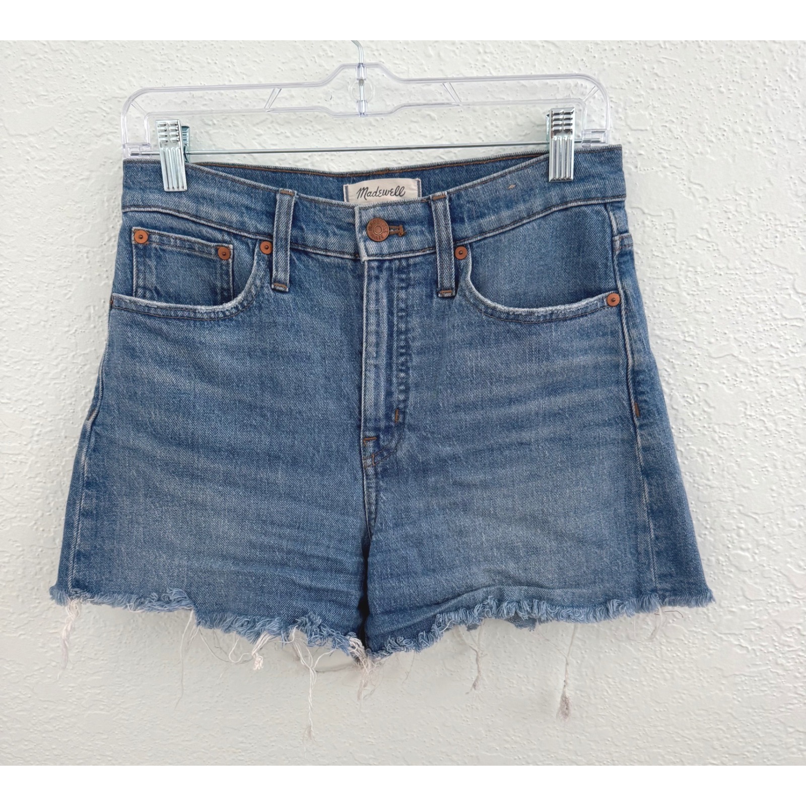 Madewell High Rise Denim Shorts Size 26 Relaxed Fit Cut-Off Shorts 90s Raw Hem